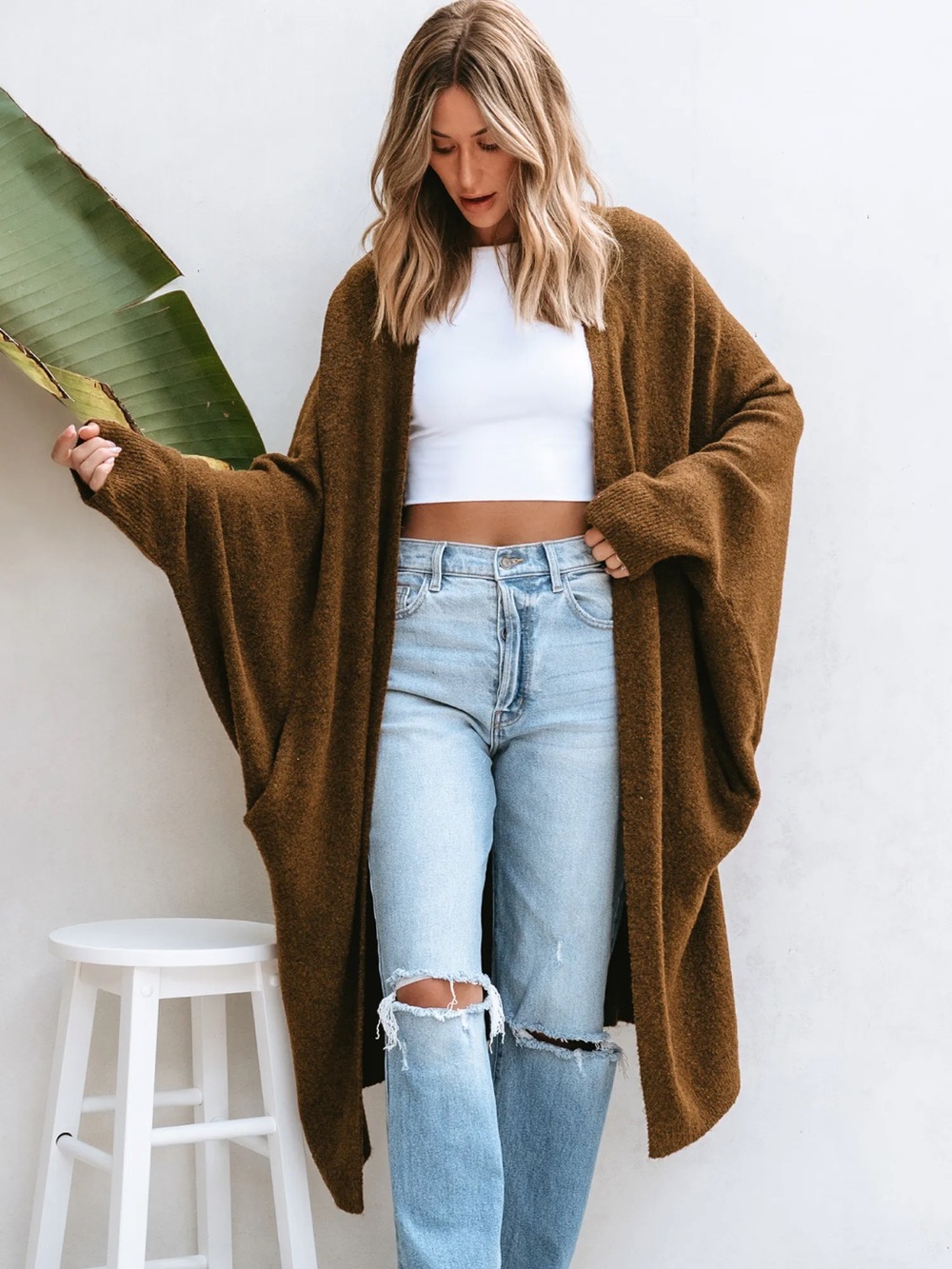 Cupshe Brown Open-Front Cozy Knit Cardigan